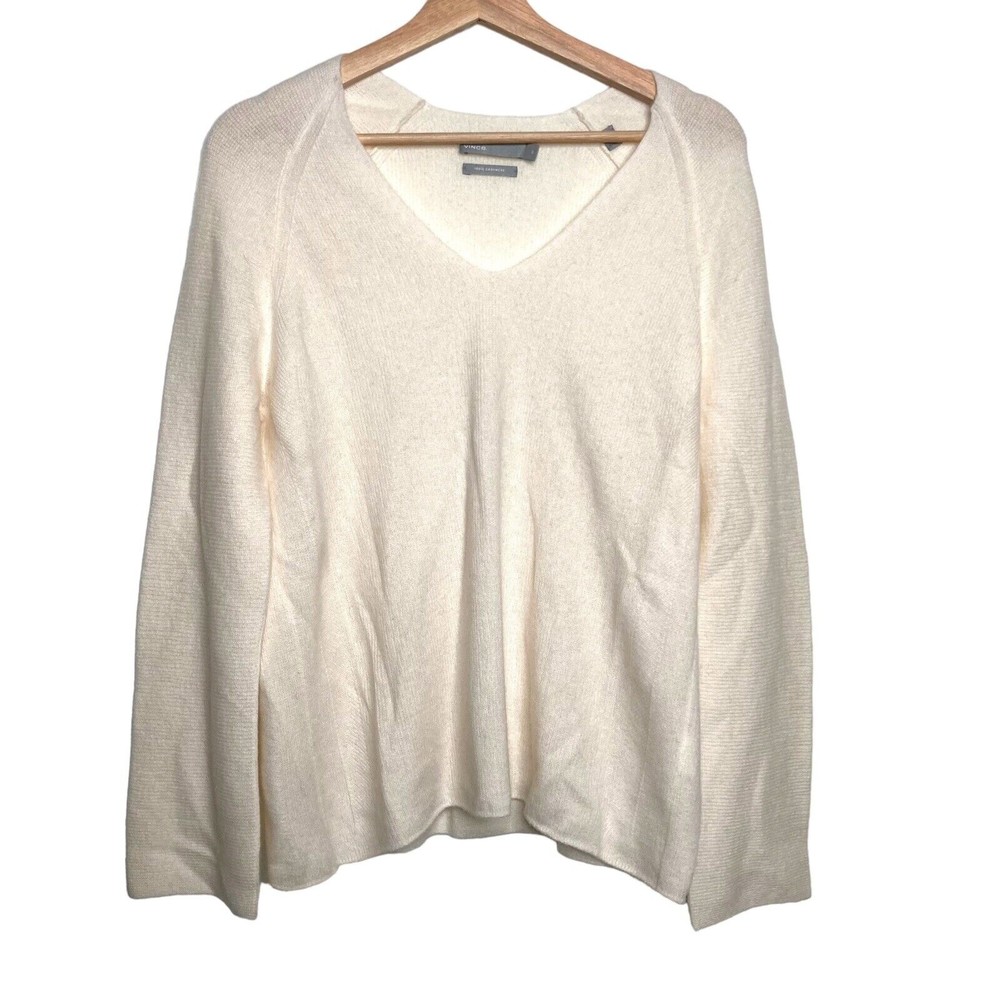 Vince Cashmere Oversized Sweater Cream Size X Small V-Neck Pullover Super Soft